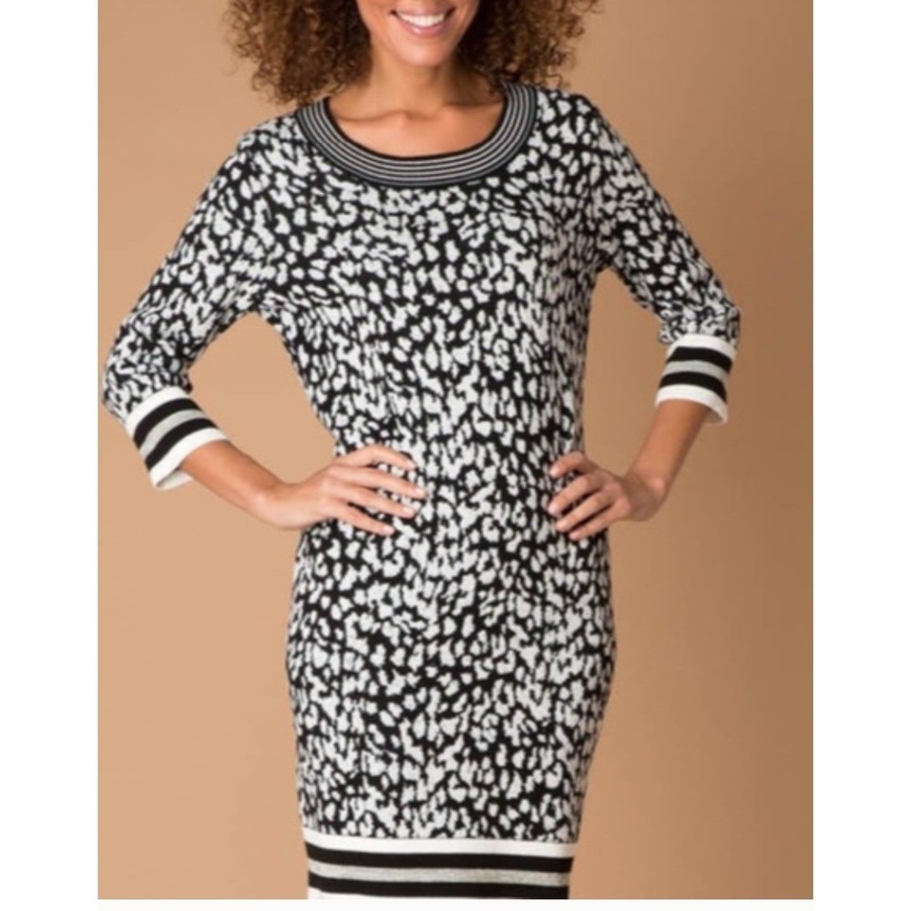 Yest Sweater‎ Dress Womens Size 4 Black White Animal Leopard Print Knit